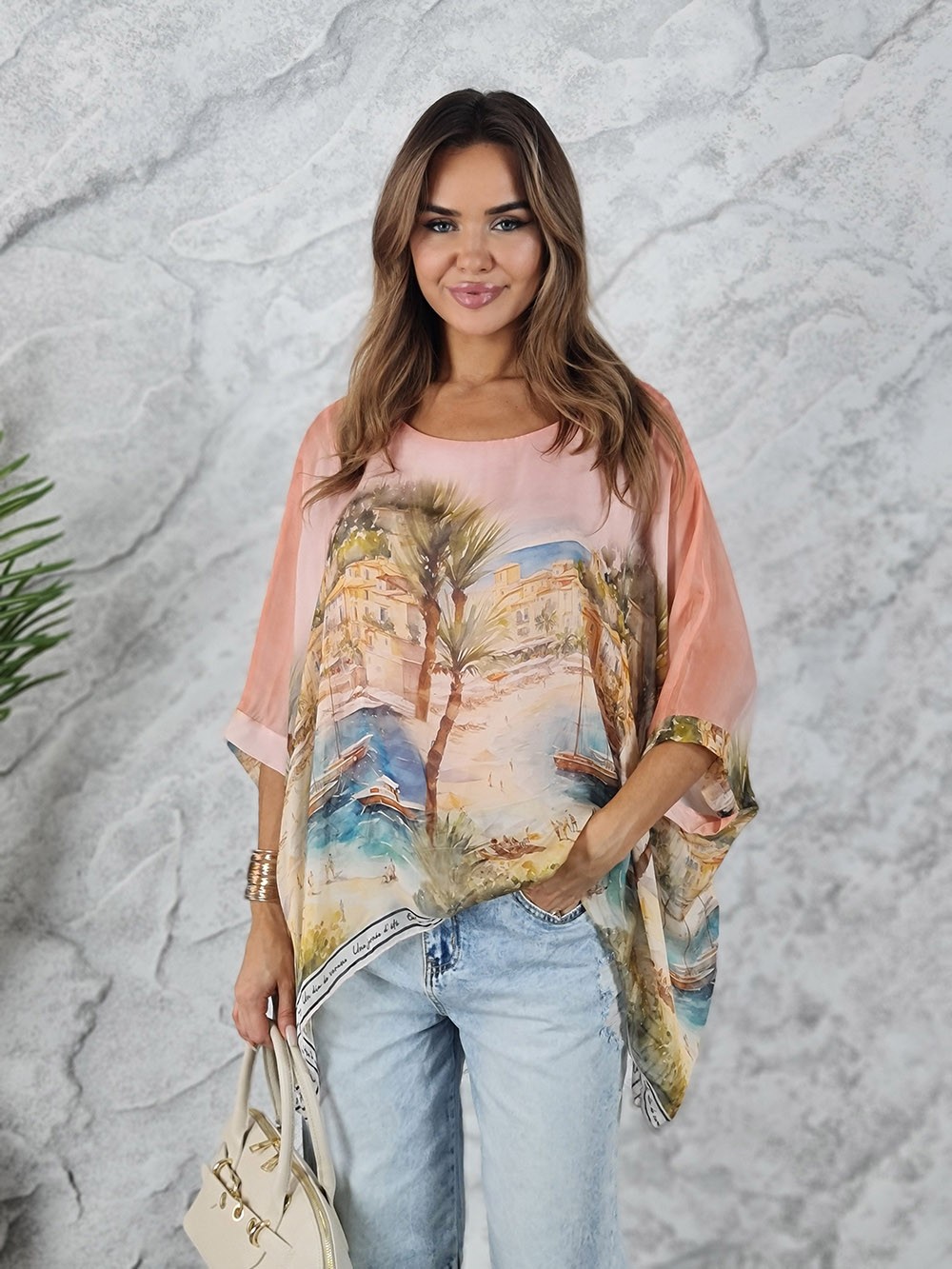 Туника принт Пейзаж летний розовая, фотография №1