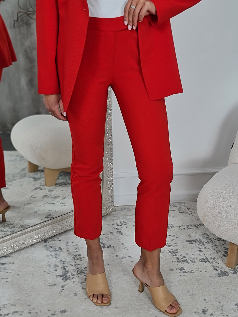 Брюки Imperial классические зауженные к низу на застежке красные, фотография №1