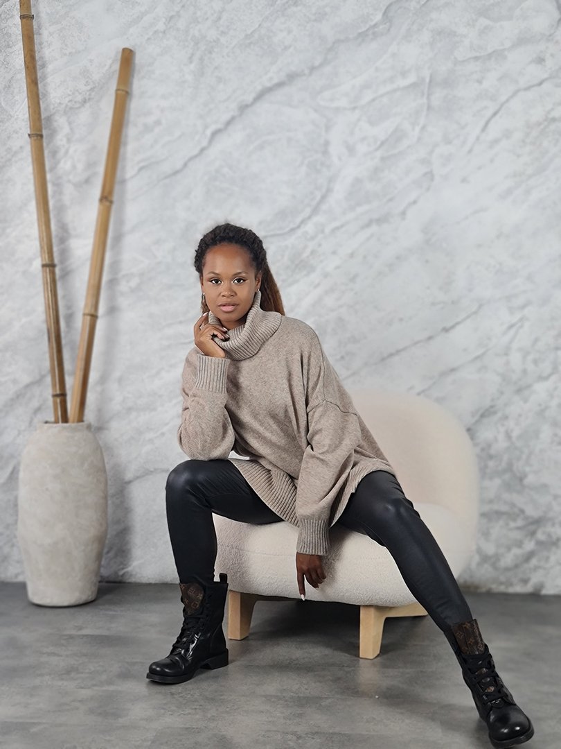 Джемпер Lara удлиненный с высоким горлом тортора, фотография №2