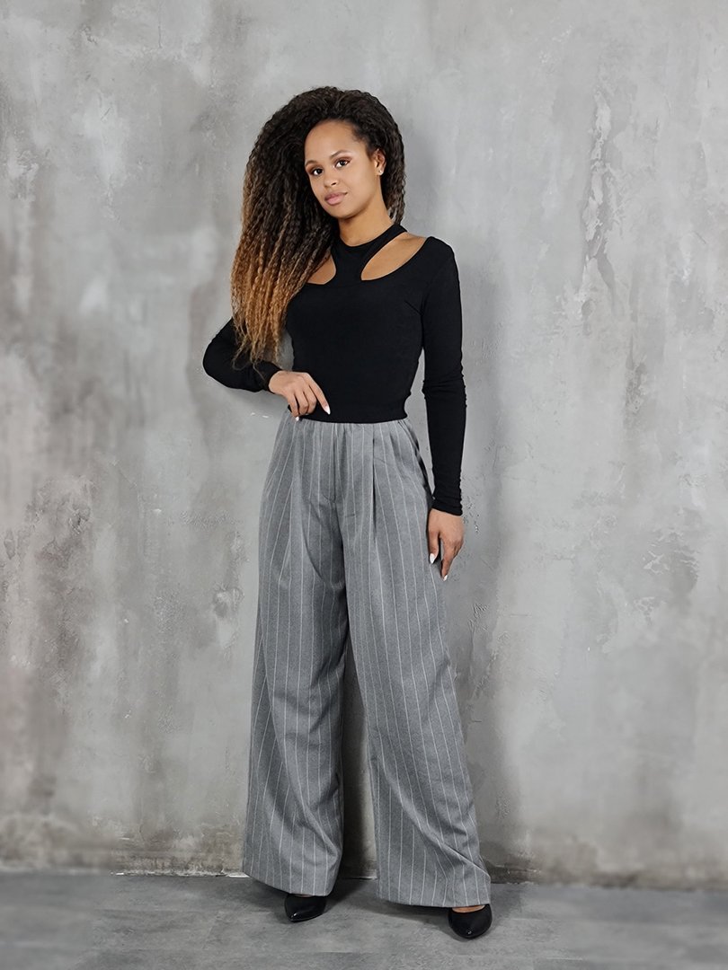 Брюки Vicolo палаццо на резинке в полоску серые, фотография №2