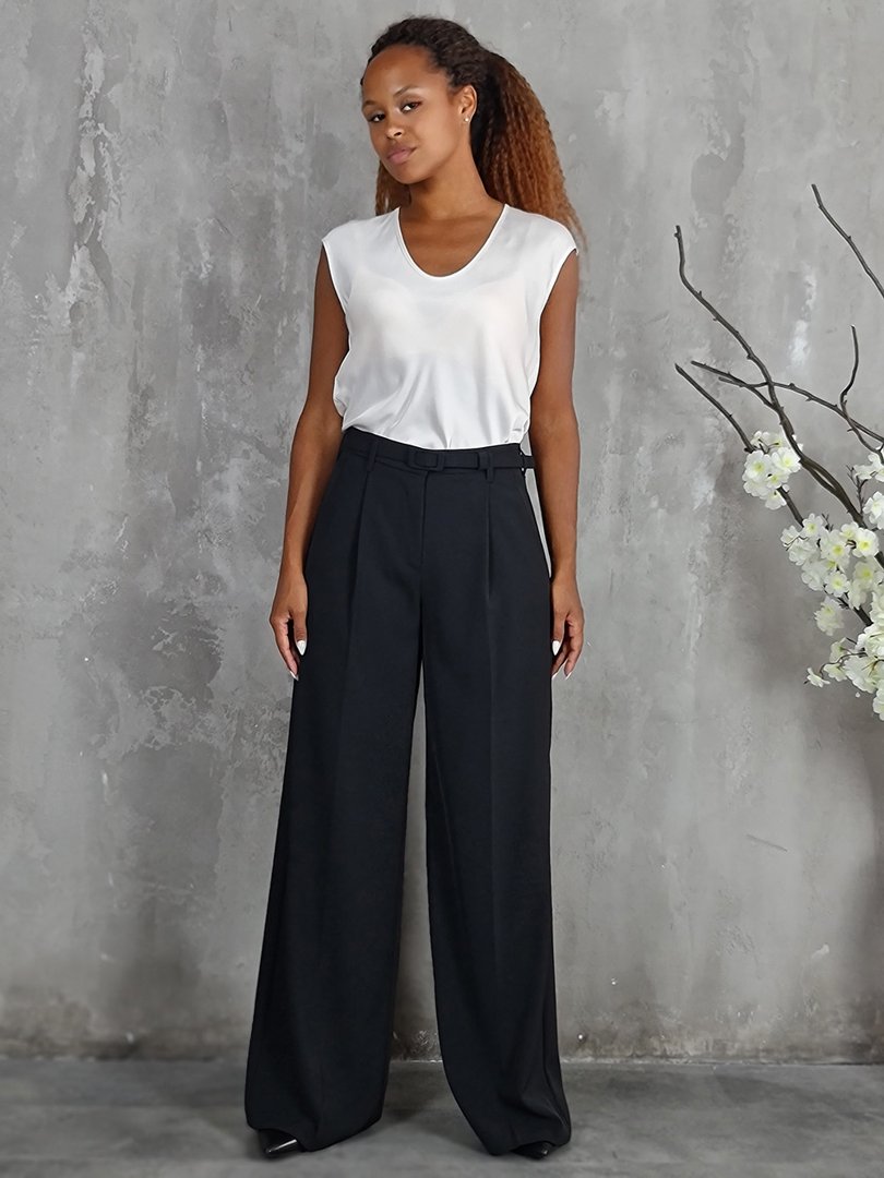 Брюки Imperial с тонким поясом прямые широкие черные, фотография №2