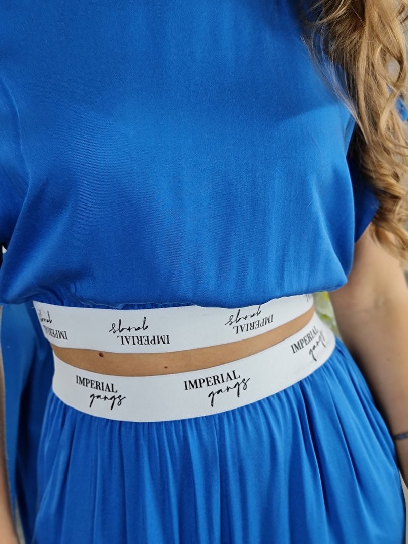 Костюм Imperial топ и брюки палаццо с эластичным поясом синий, фотография №4