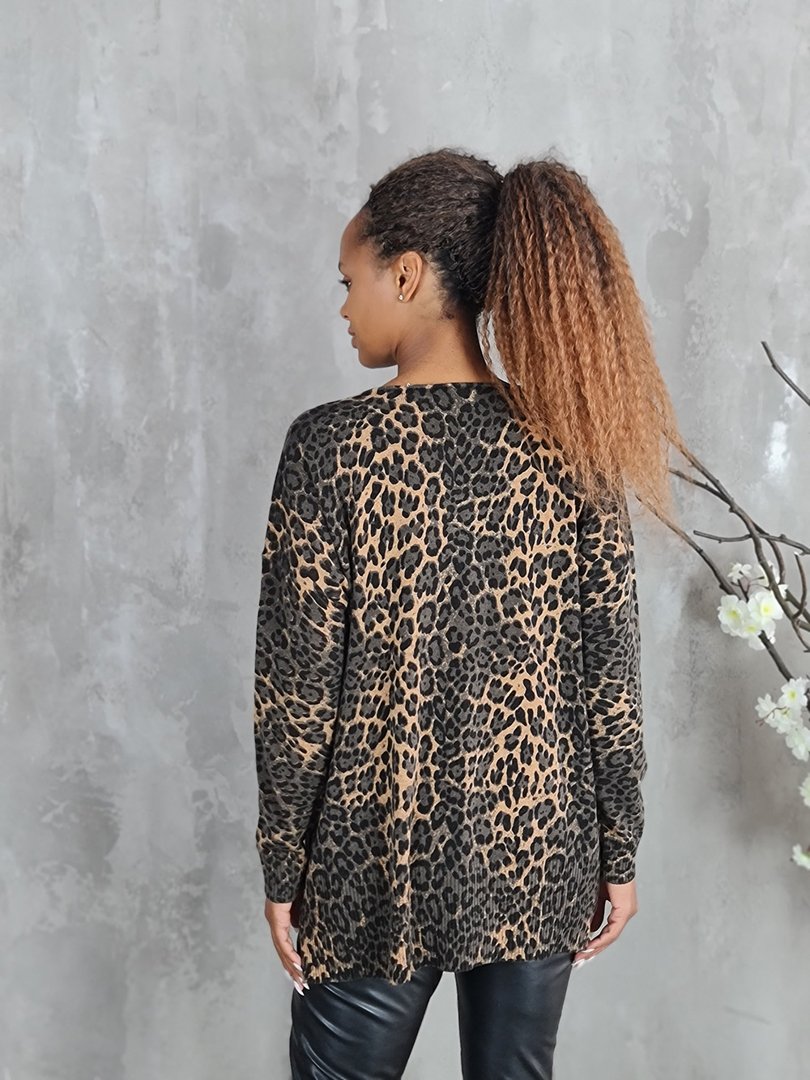 Джемпер Lara с леопардовым принтом песочный, фотография №3