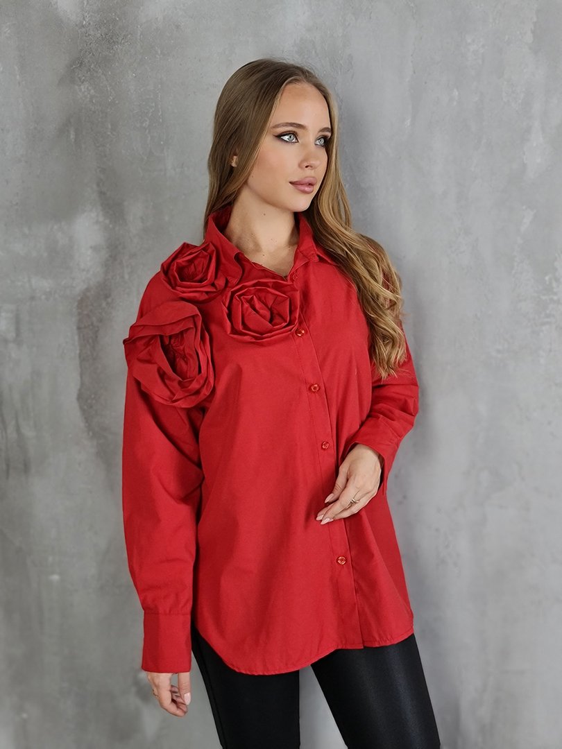Рубашка MIHO'S с розой с правой стороны красная, фотография №3