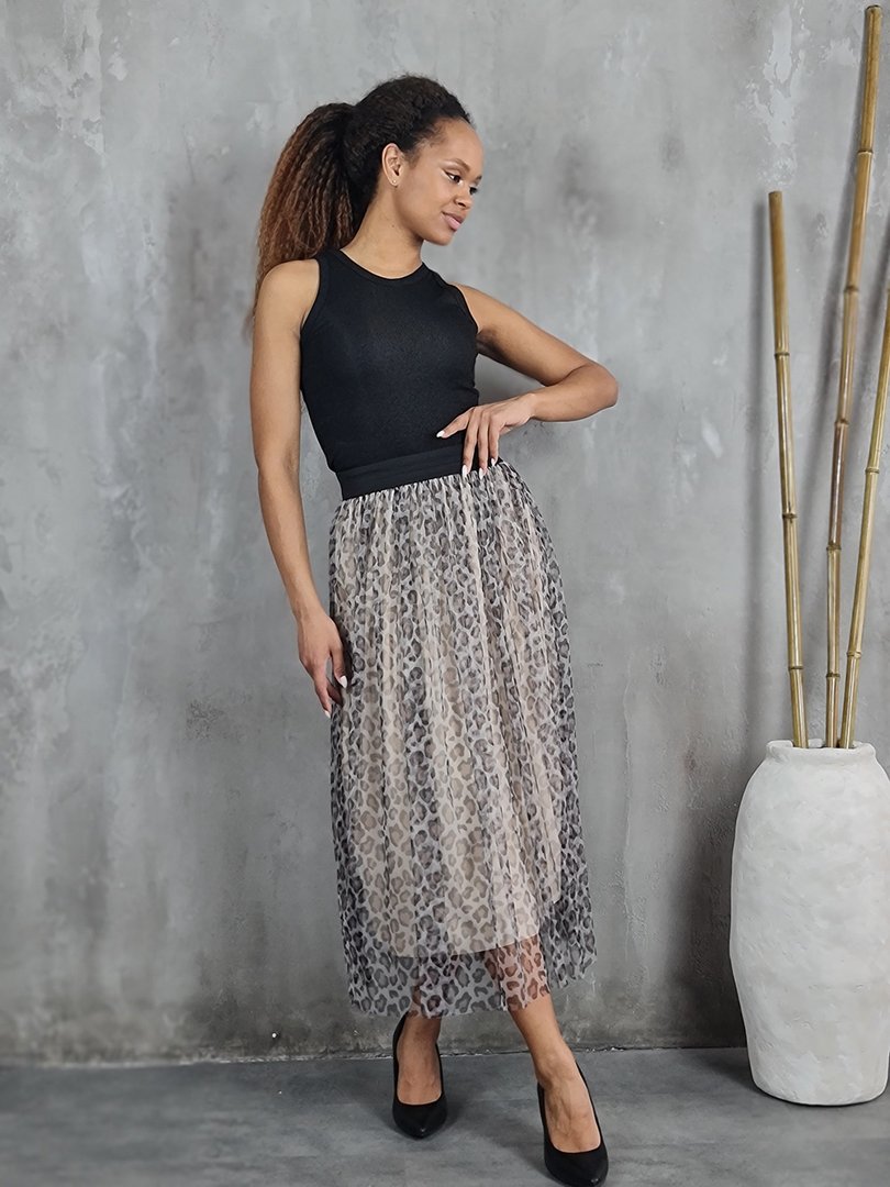 Юбка MIHO'S с сеточкой принт леопард бежевая, фотография №2