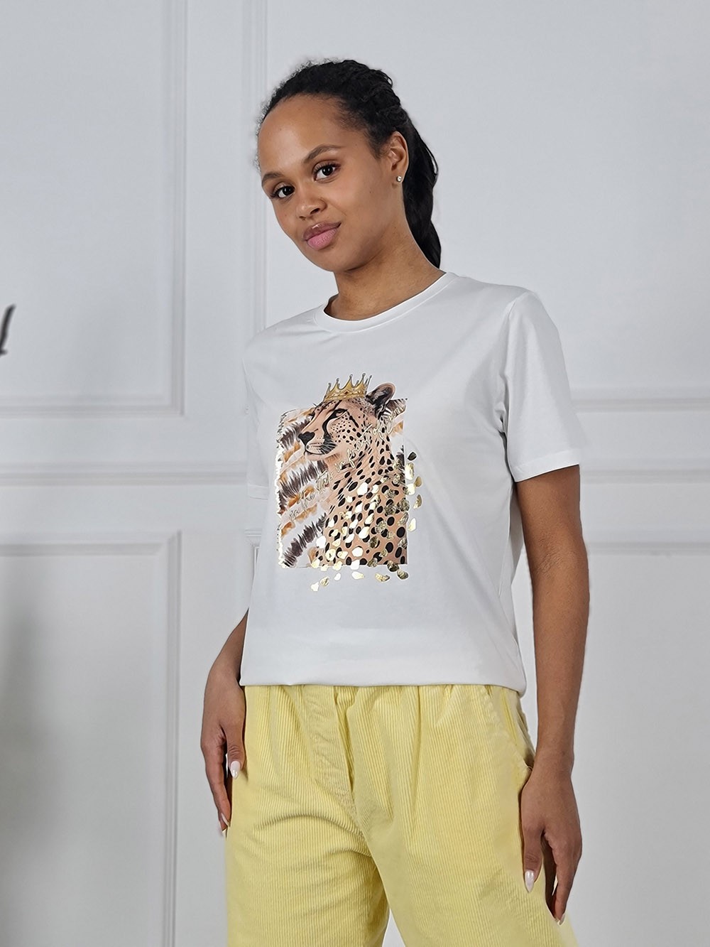 Футболка Y Two принт Леопард в короне белая, фотография №1