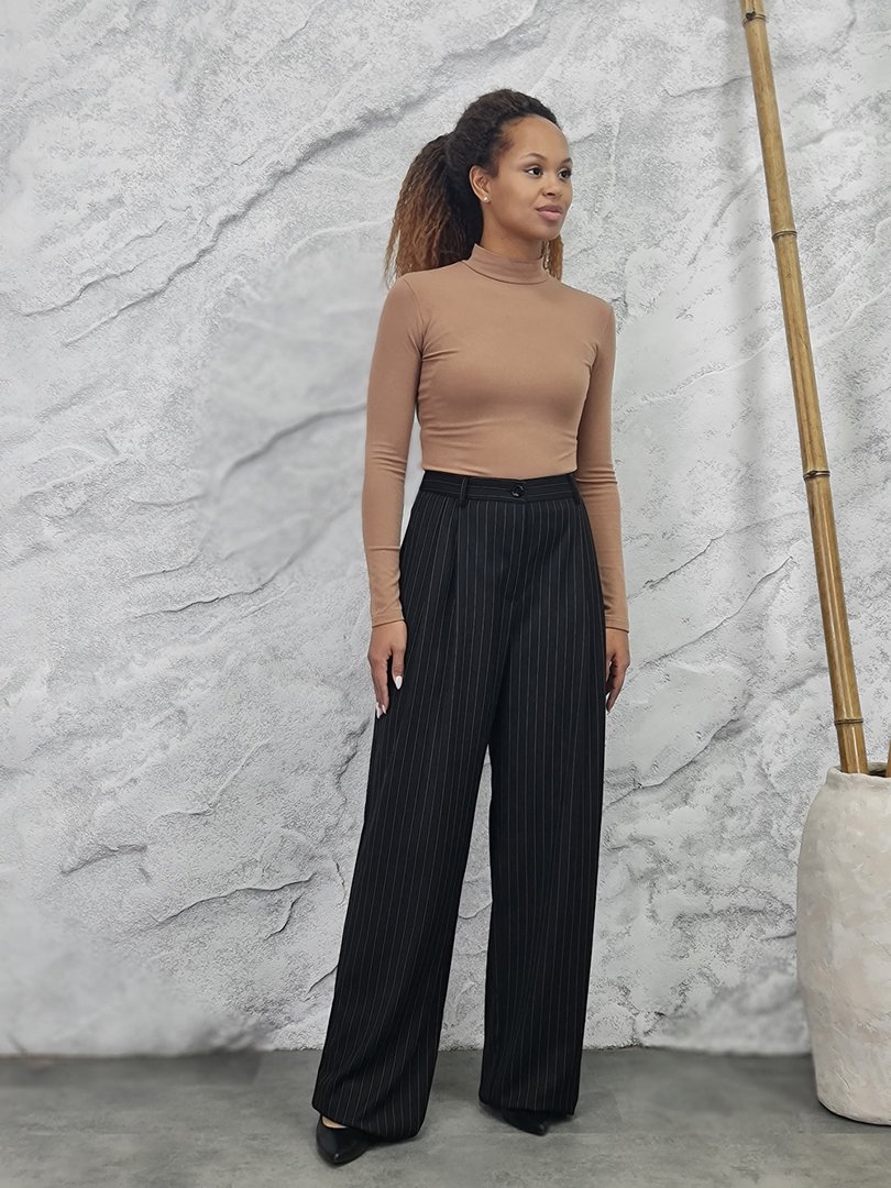 Брюки Imperial прямые в полоску черные, фотография №2