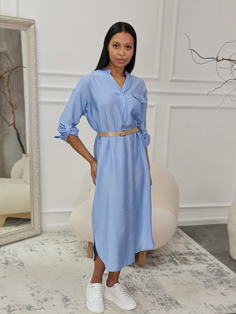 Платье Imperial длинное с ремнем голубое , фотография №1