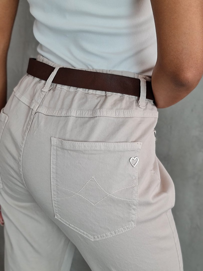 Брюки Please из ткани с коричневым ремешком кремовые, фотография №4