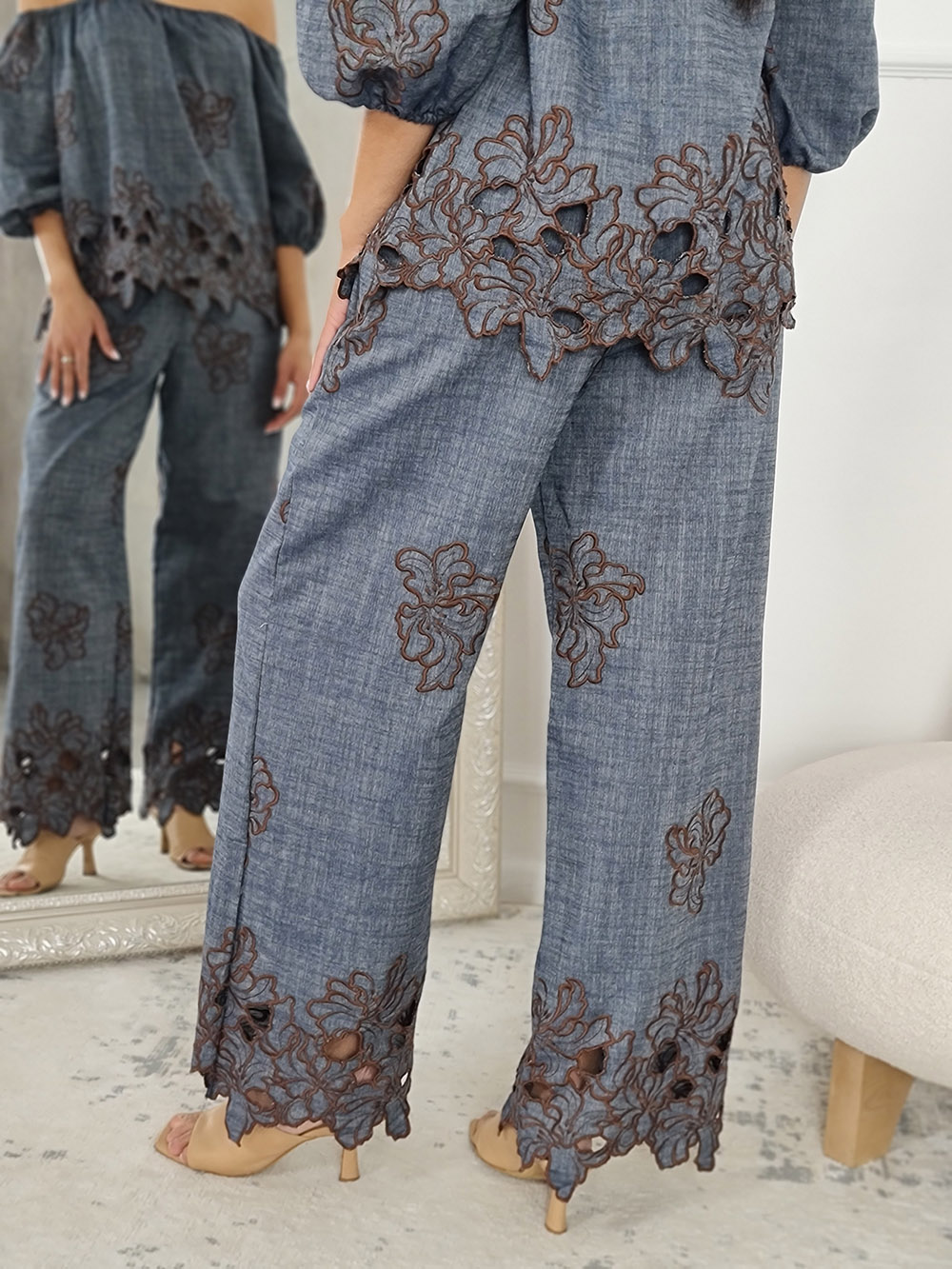 Брюки Souvenir с вышивкой темно-синие, фотография №4