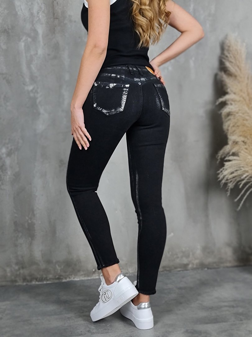 Джинсы Please skinny c серебристыми потёртостями чёрные, фотография №4