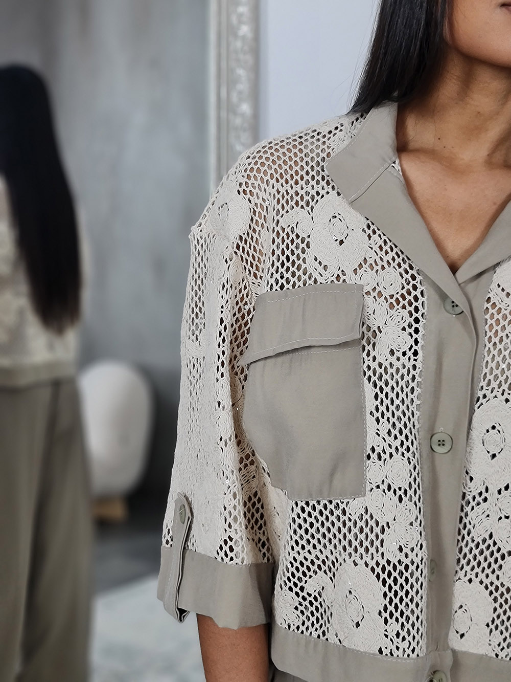 Куртка MIHOs в сетку с карманами на круди бежевая , фотография №4