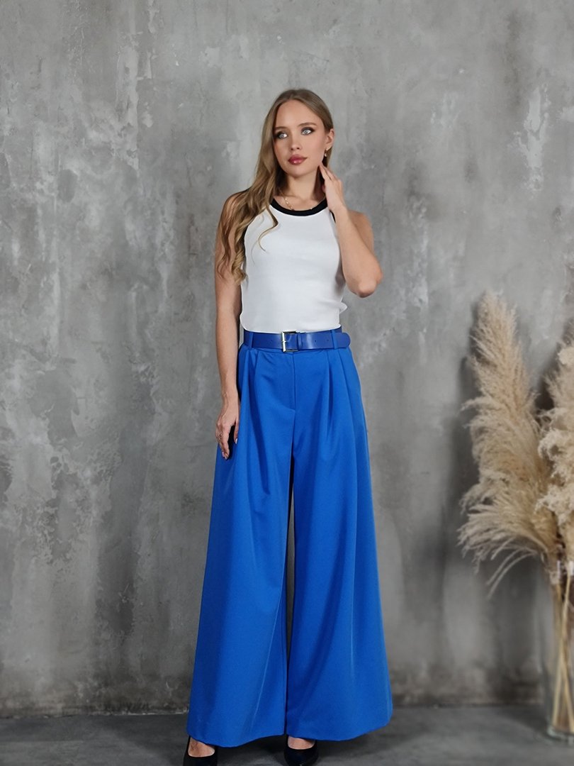Брюки Imperial свободные палаццо с ремнём синие , фотография №2