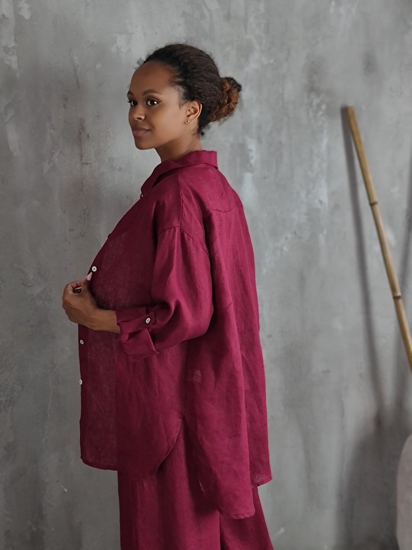 Рубашка MIHO'S льняная бордо, фотография №6