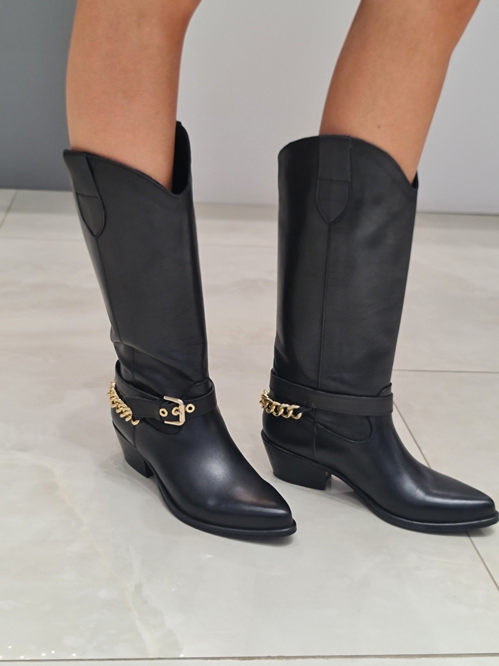 Сапоги Vitello Nero с декором нат. кожа черные, фотография №1