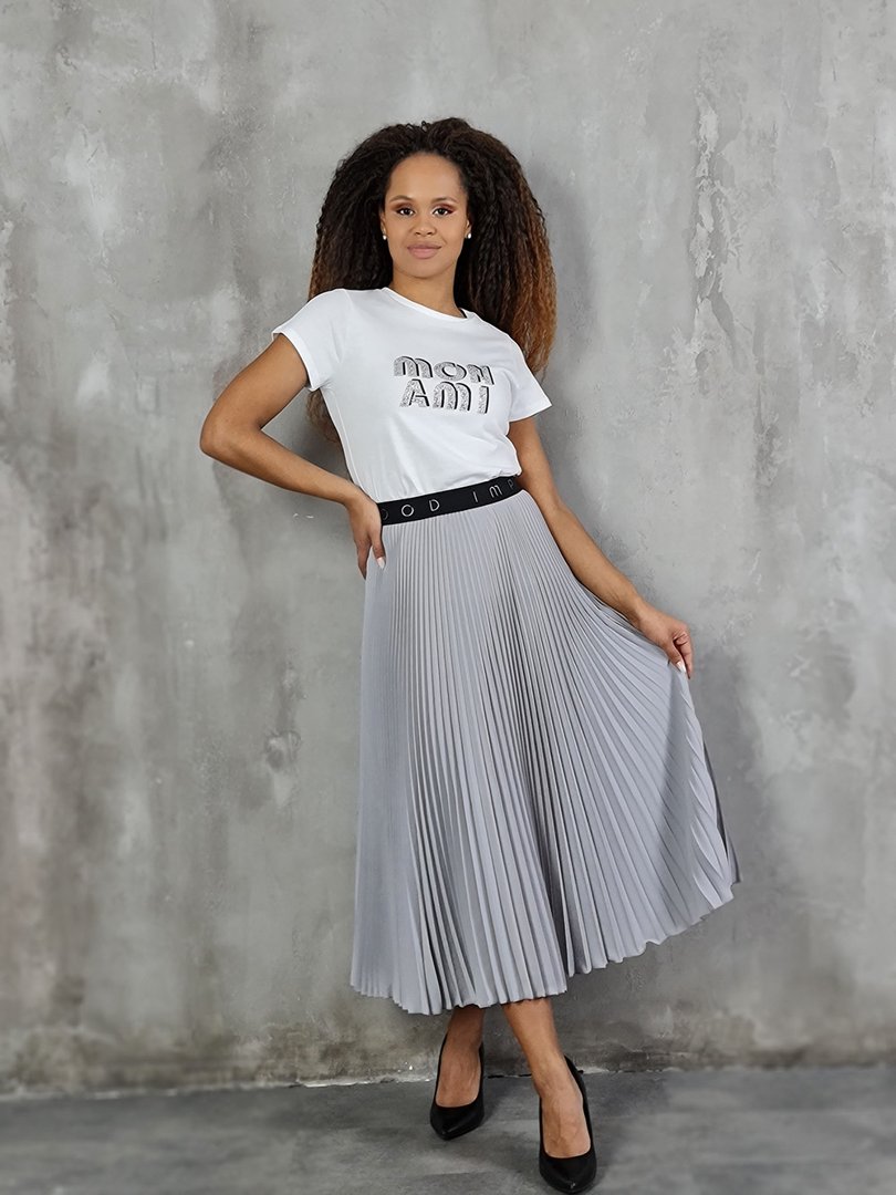 Футболка Imperial с надписью и стразами "MON AMI" белая, фотография №4