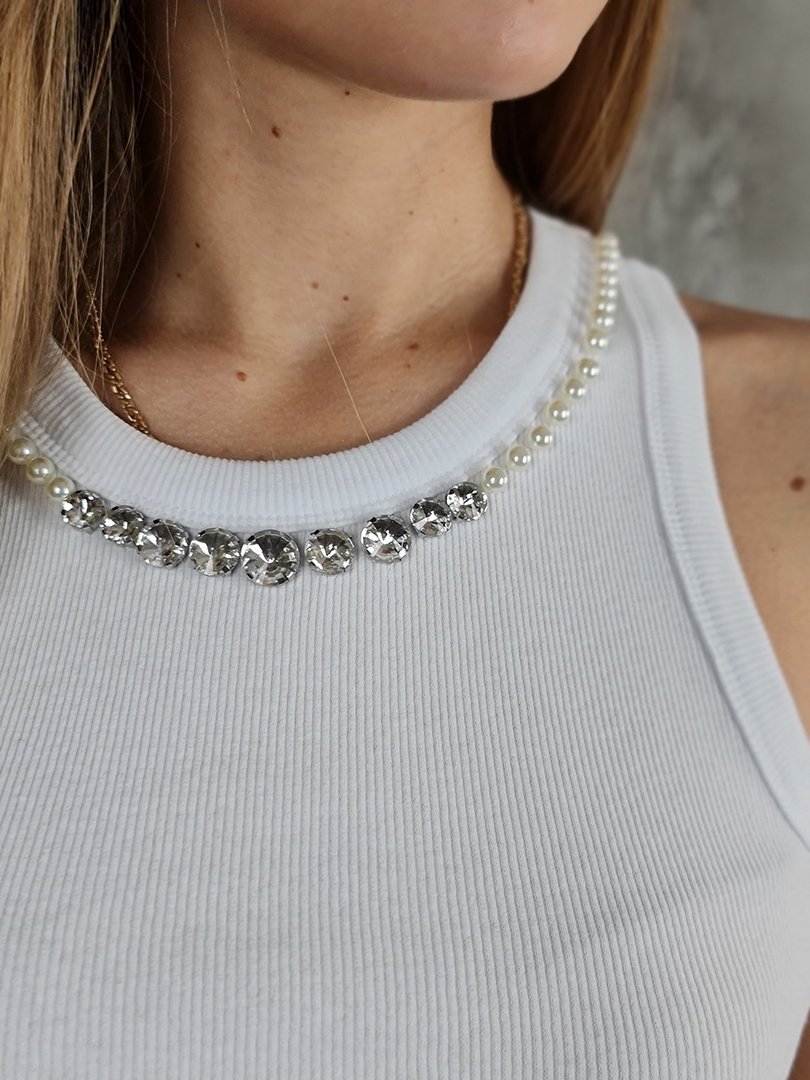 Топ Vicolo в рубчик с камушками спереди белый, фотография №4