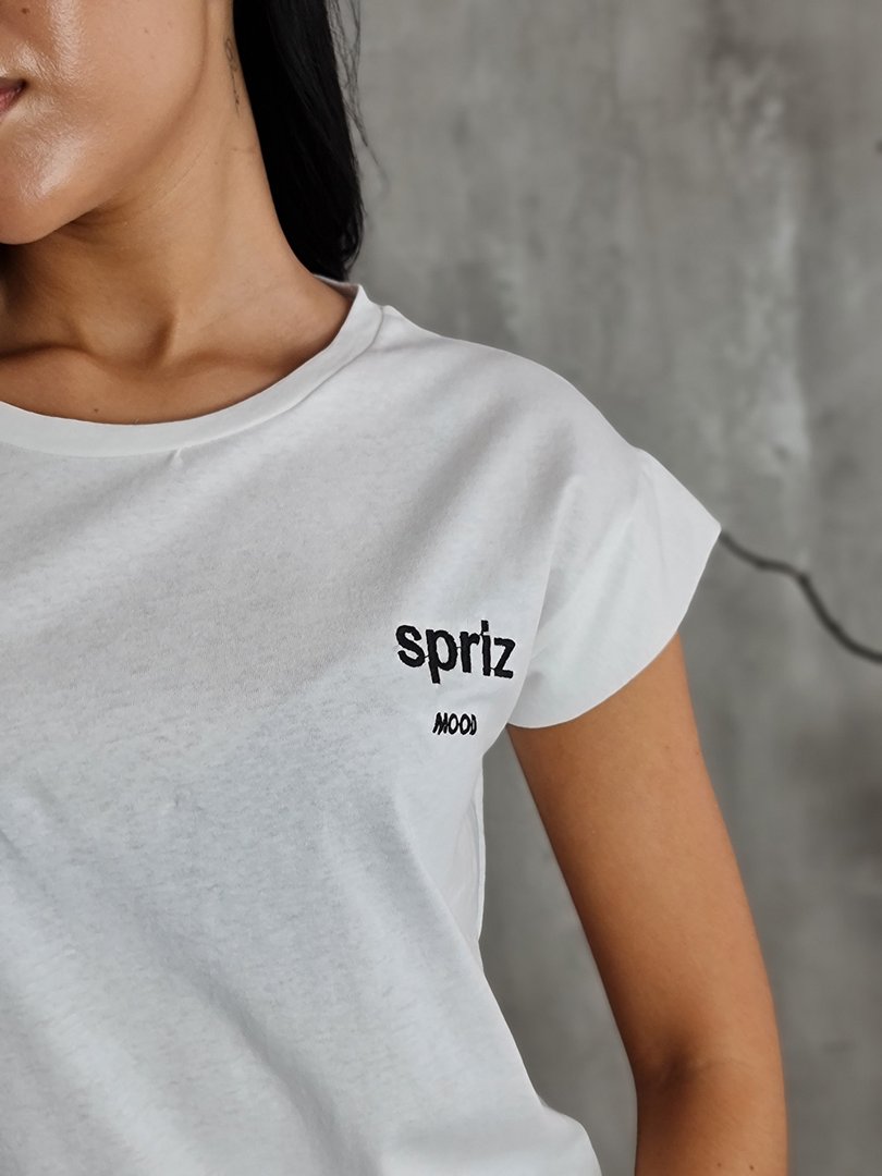 Футболка Cherry Blue с черной надписью SPRIZ MOOD белая, фотография №4