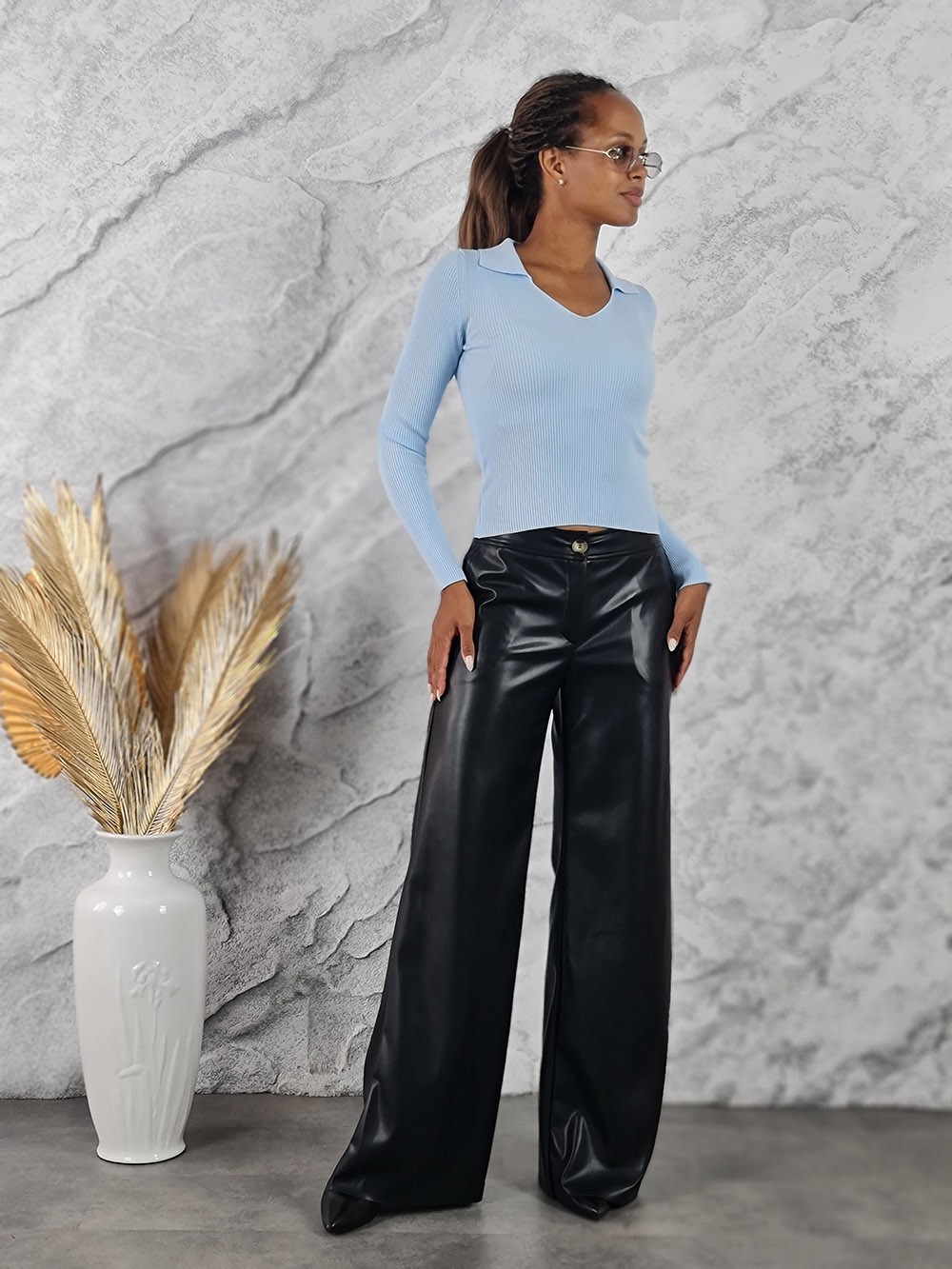 Брюки PAQUITO экокожа на пуговице черные, фотография №2