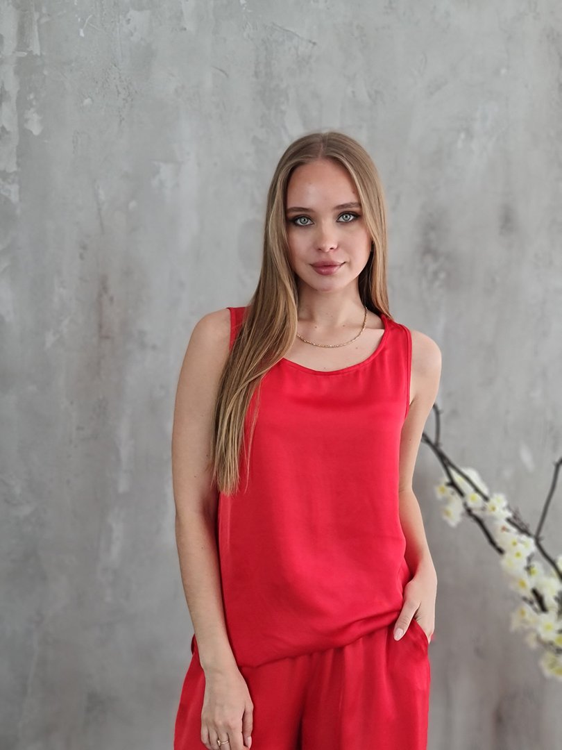 Костюм li.fe style топ с брюками красный, фотография №2
