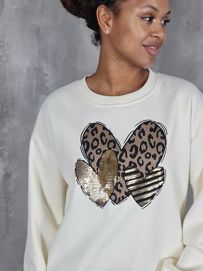 Джемпер Y Two с принтом "сердечки" молочный, фотография №2