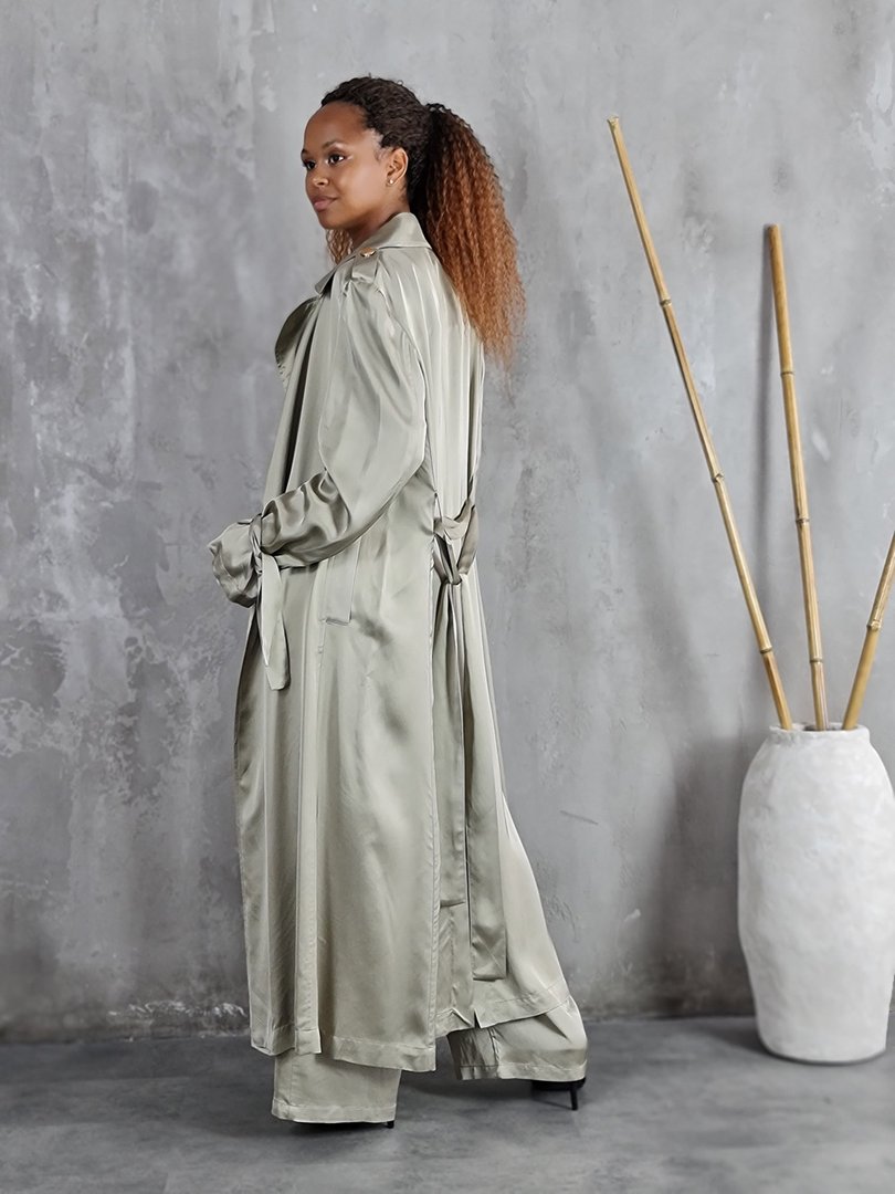 Костюм CLOTHÉ тонкий длинный тренч и брюки оливковый, фотография №4