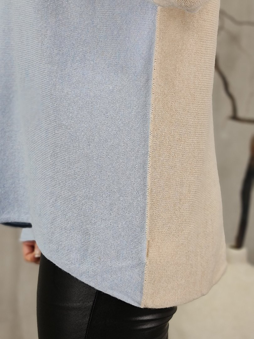 Водолазка Cashmere Blend с кашемиром двухцветная голубая/кремовая, фотография №3