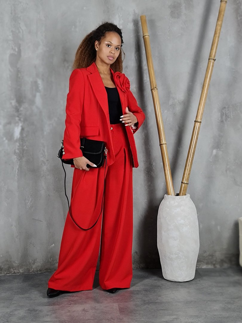 Пиджак Maryley с брошью цветком красный, фотография №2