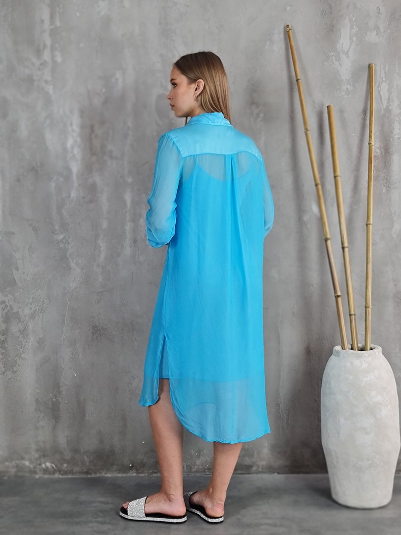 Платье-рубашка Pura Seta шёлковое лазурное, фотография №5