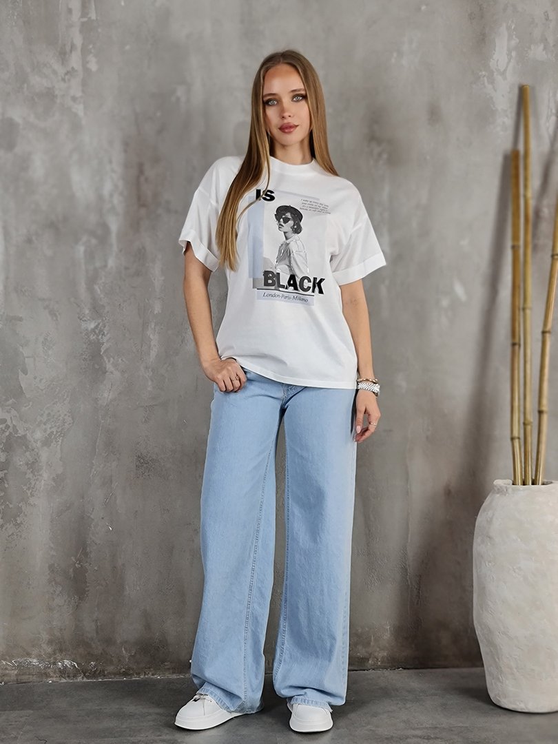 Футболка Imperial с принтом девушки в черных очках белая, фотография №2