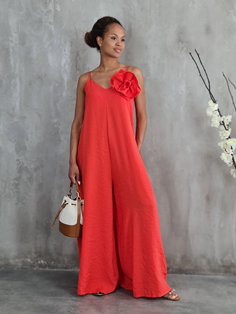 Комбинезон Motel на тонких лямках с брошью алый, фотография №5