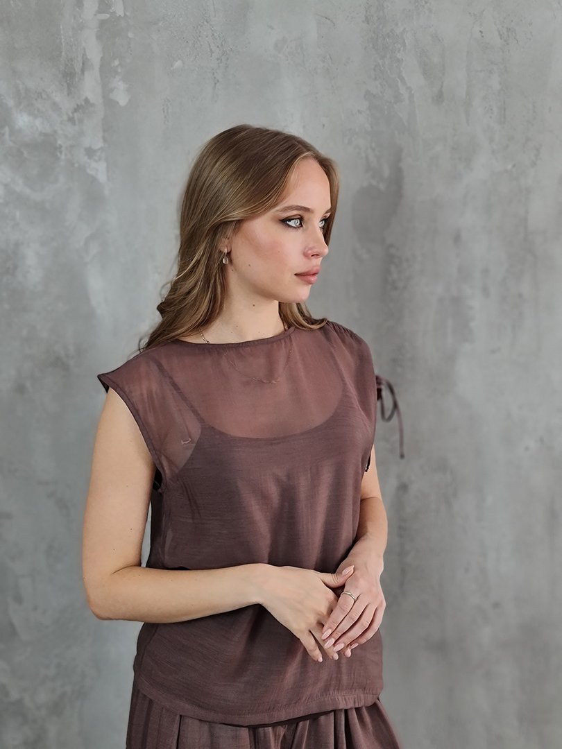 Костюм CLOTHÉ топ с завязками и брюки шоколадный, фотография №3