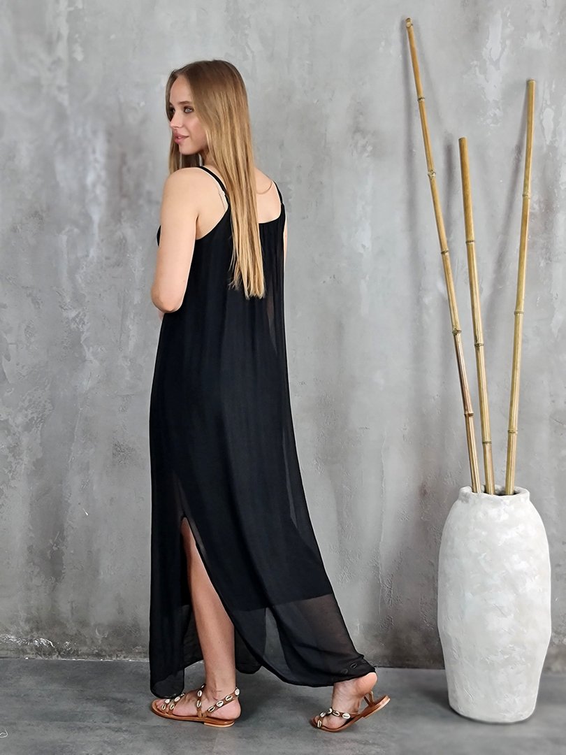 Платье Silk New длинное на лямках черное, фотография №3