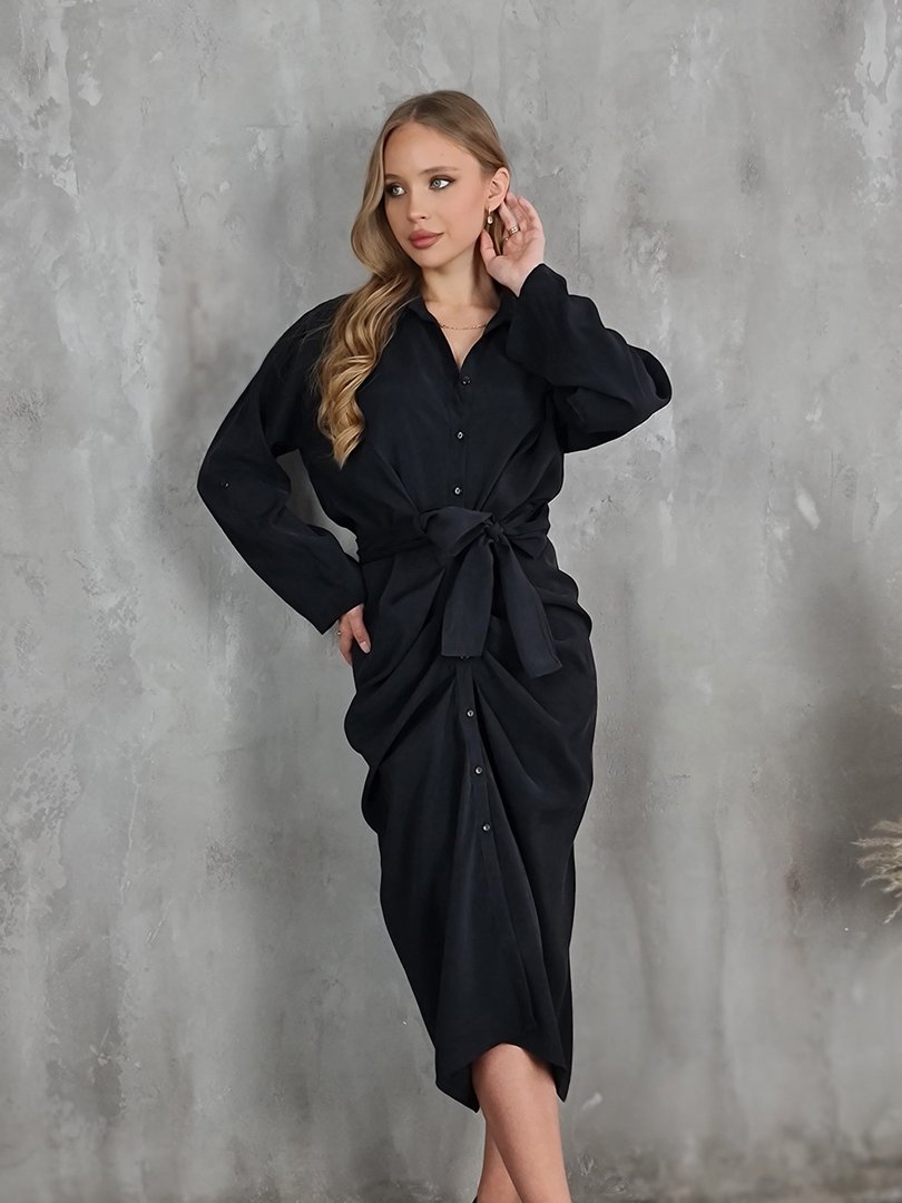 Платье CLOTHÉ с поясом черное, фотография №4