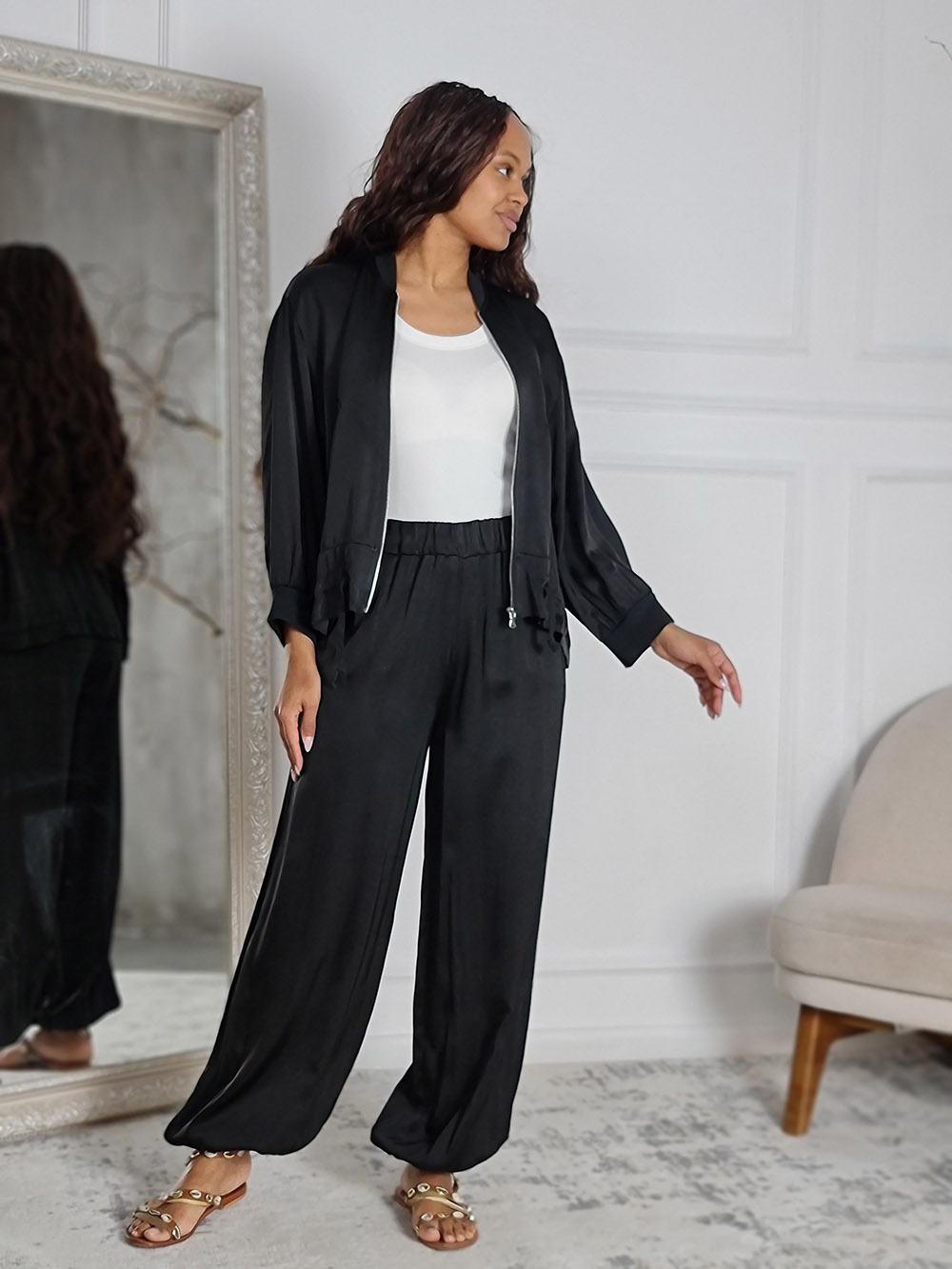 Костюм JNJ counture бомбер на молнии + брюки черный, фотография №1