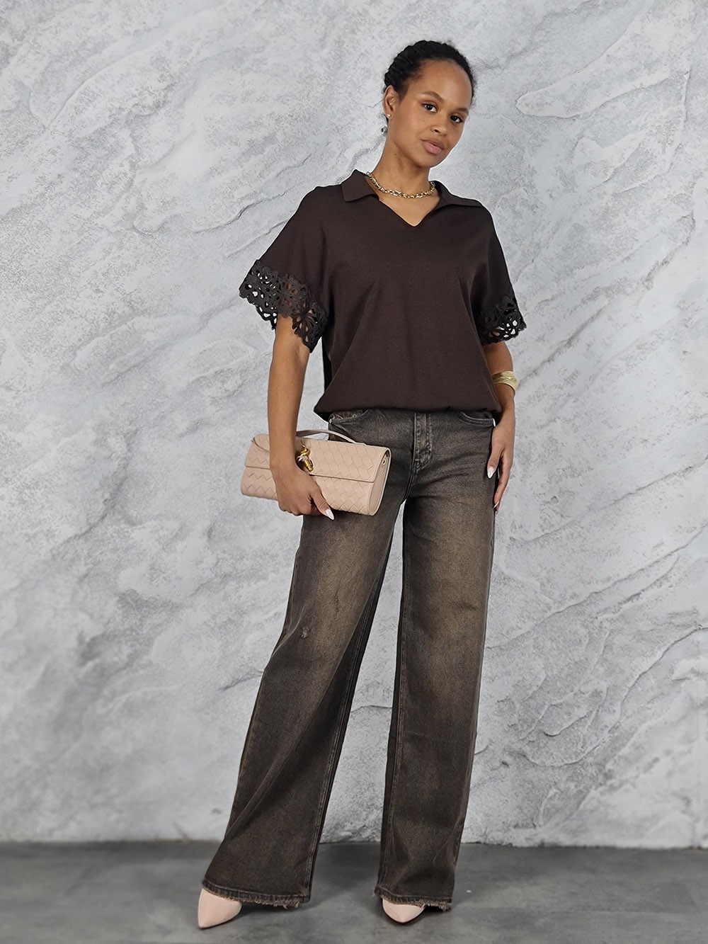 Поло Lara с вышивкой короткий рукав  шоколад, фотография №2