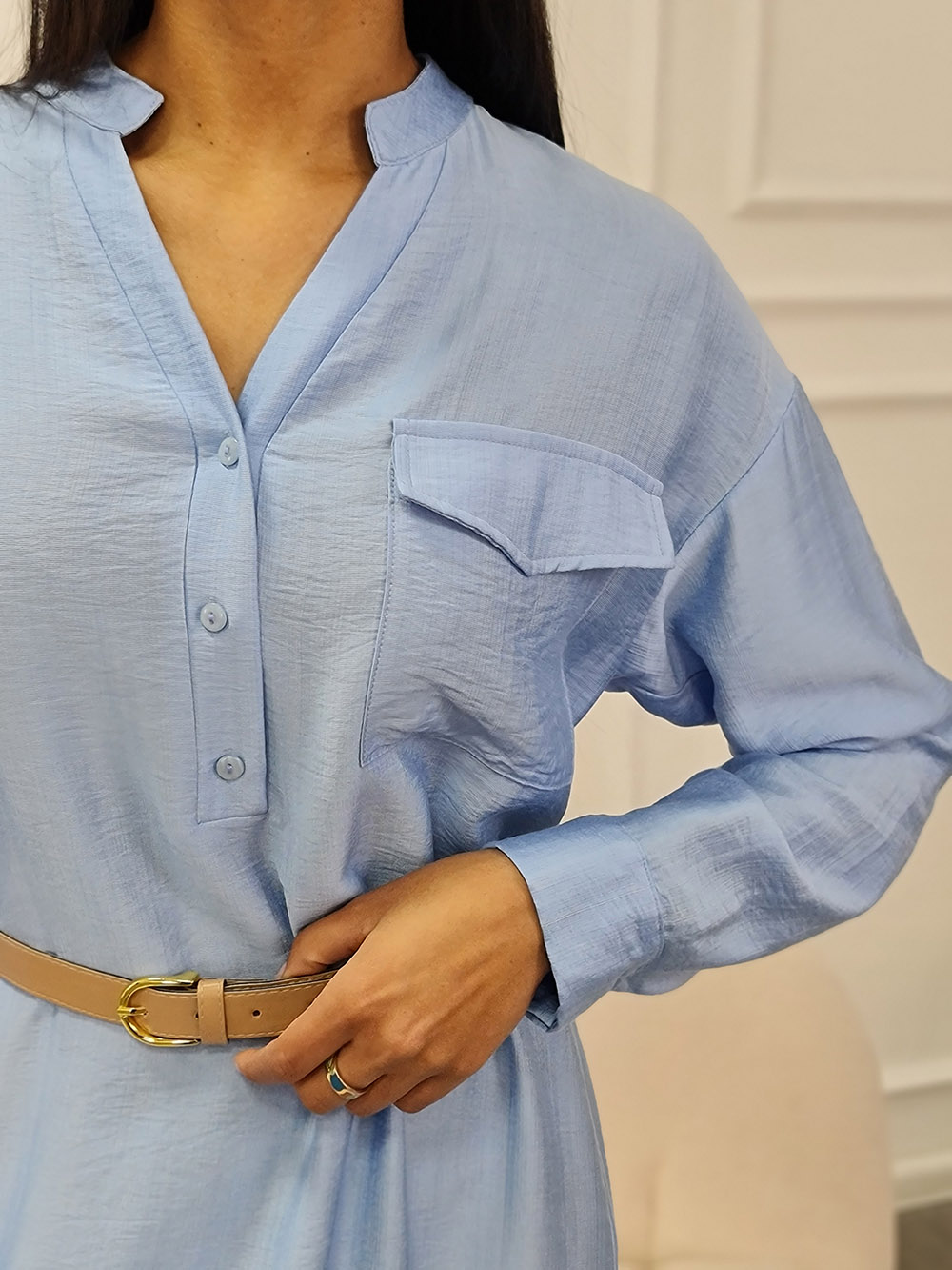 Платье Imperial длинное с ремнем голубое , фотография №3