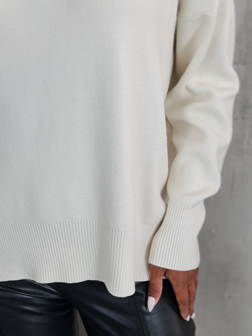 Джемпер Lara с высоким воротником в мелкий рубчик белый, фотография №3