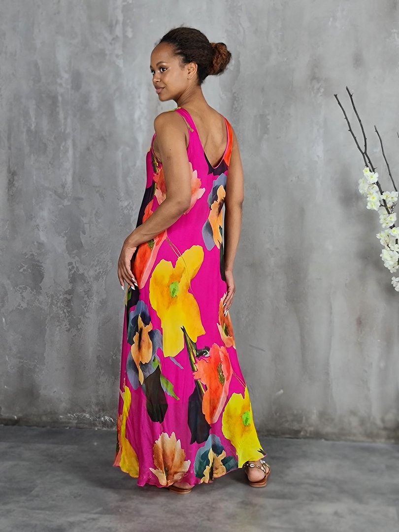 Платье Silk New с цветочным принтом фуксия, фотография №2