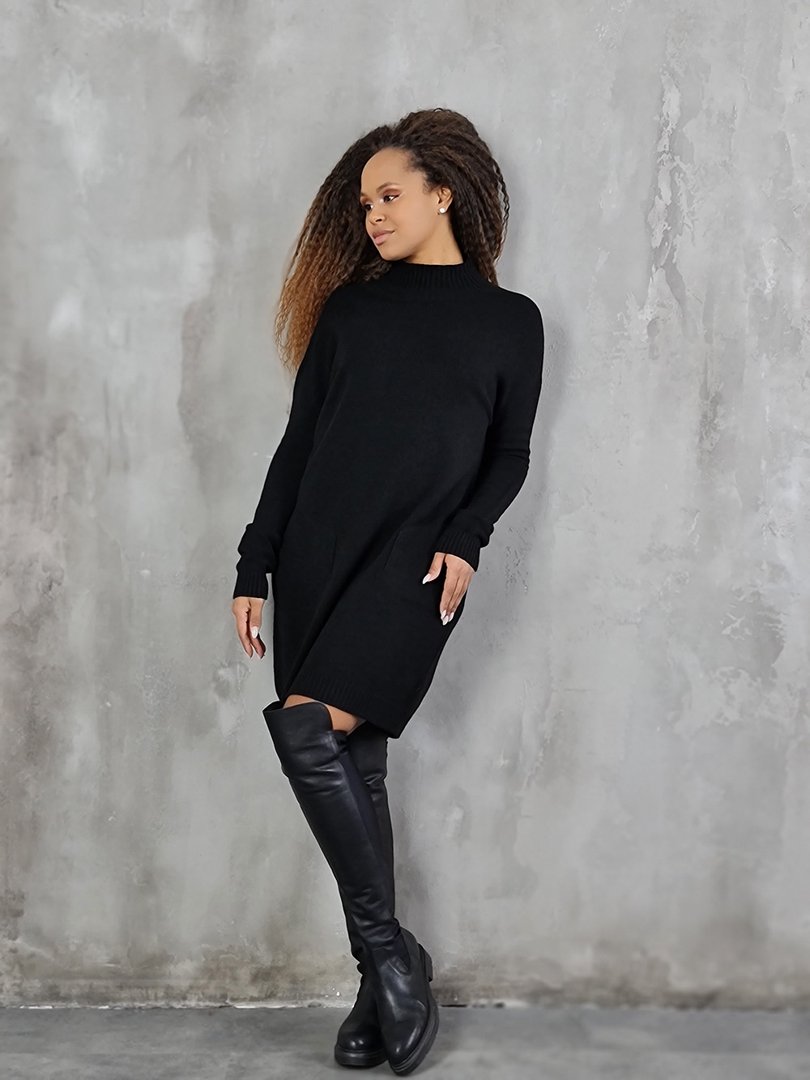 Платье Please теплое с воротом и карманами чёрное, фотография №2