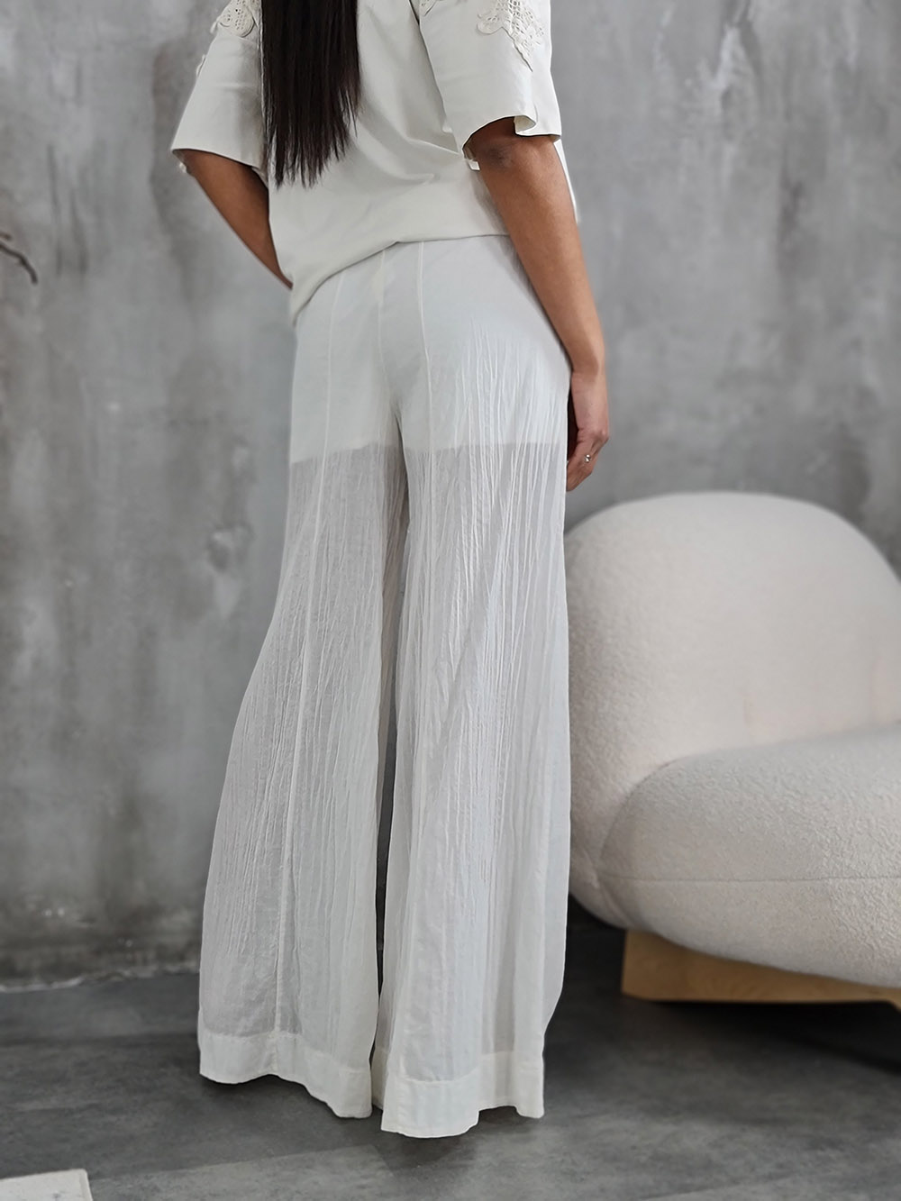 Брюки MIHOs прозрачные на завязках с помпончиком молочные , фотография №4