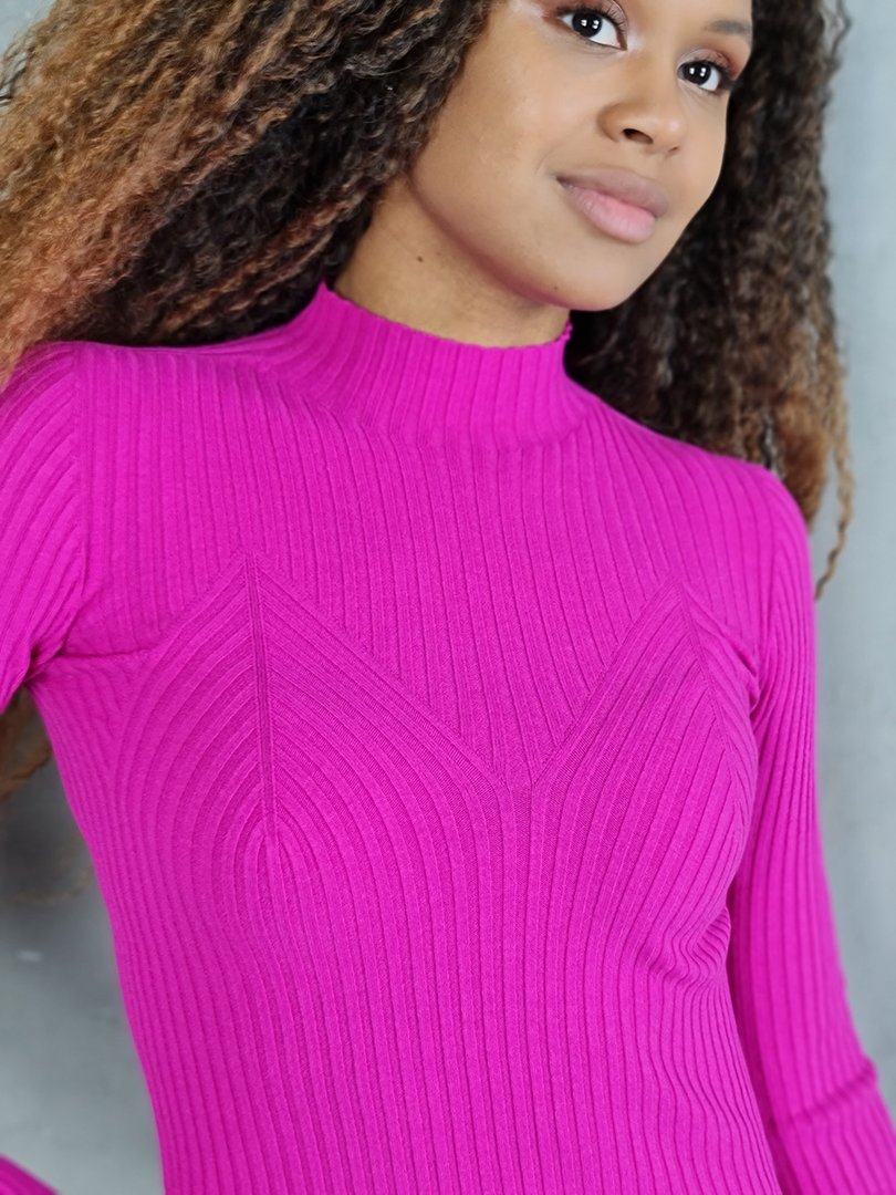 Водолазка Kontatto с фактурным рисунком и низком воротом фуксия, фотография №3