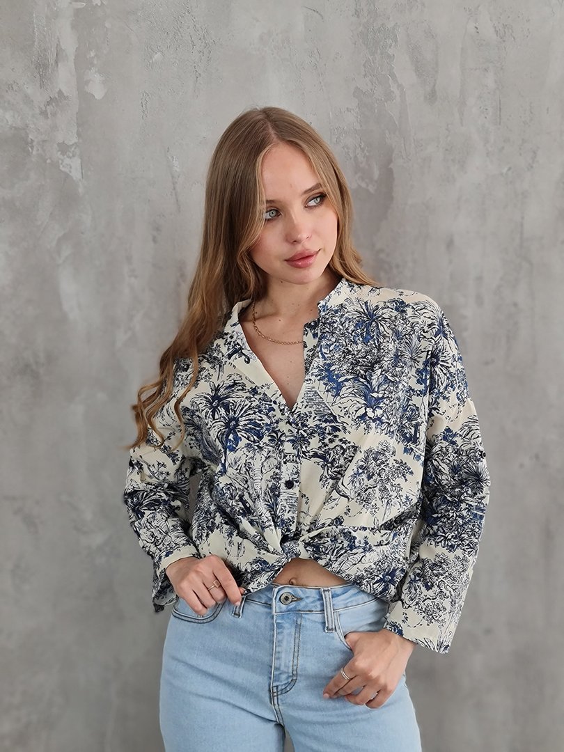 Рубашка Royal Belle с принтом растений и животных кремовая, фотография №2