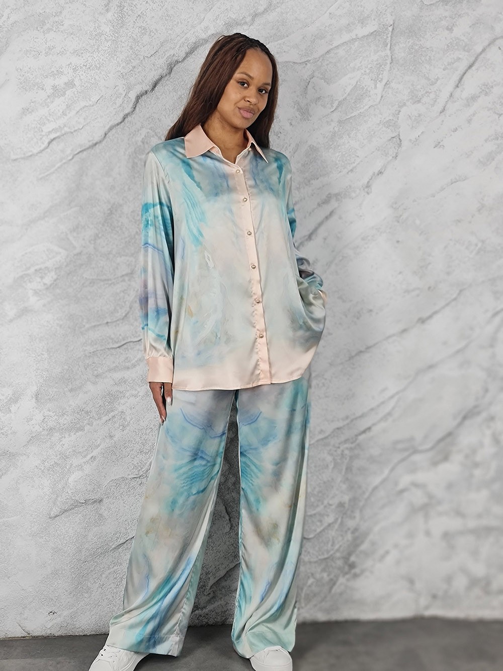 Костюм KOTHE атласный бирюзовый, фотография №1