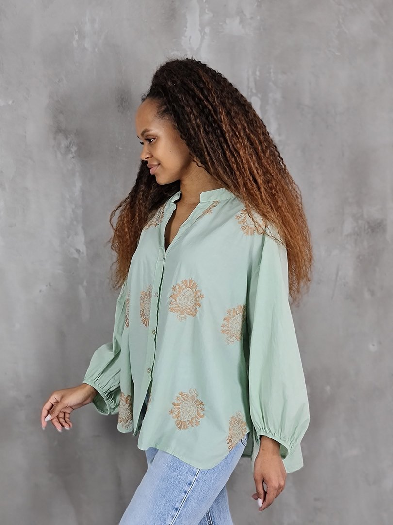 Рубашка J&J Couture с золотым принтом мята, фотография №3