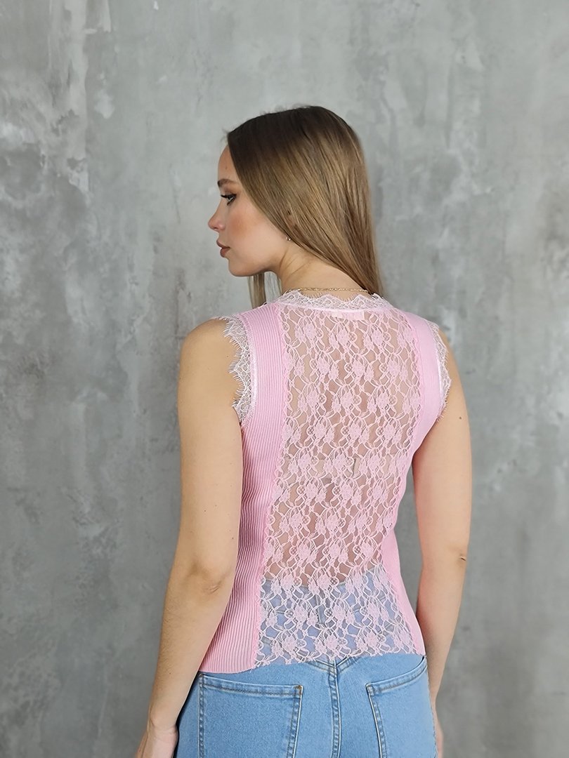 Топ MOCHY с прозрачной кружевной спинкой пудровый, фотография №2