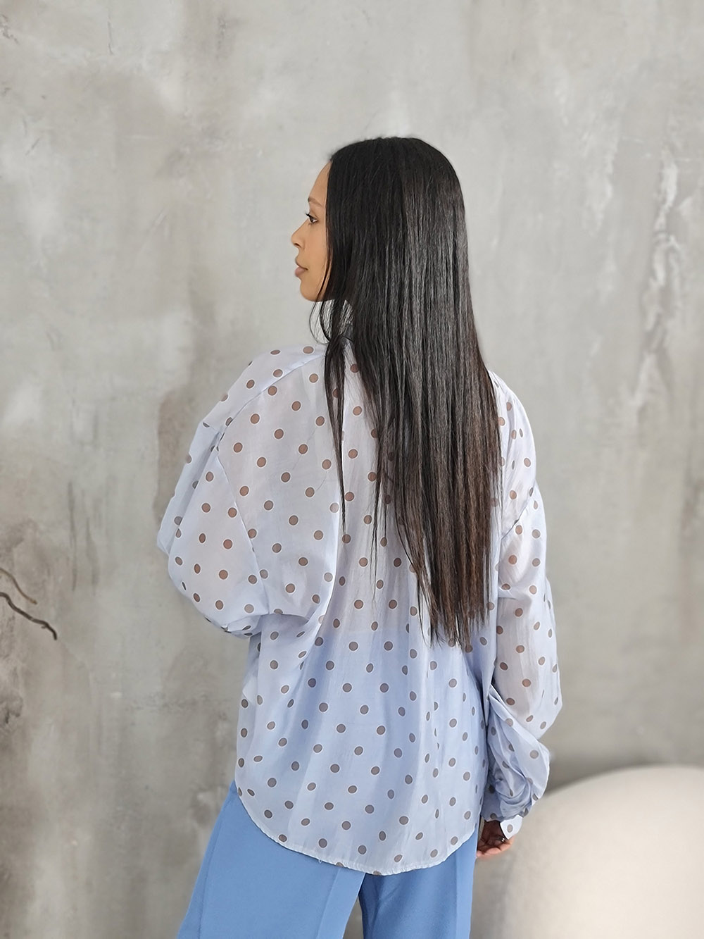 Блузка MIHO'S в горошек голубая, фотография №2