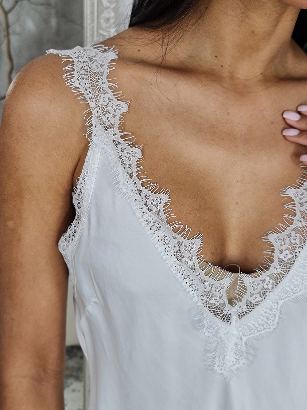 Топ WI&CO с кружевом на тонких бретелях белый , фотография №3