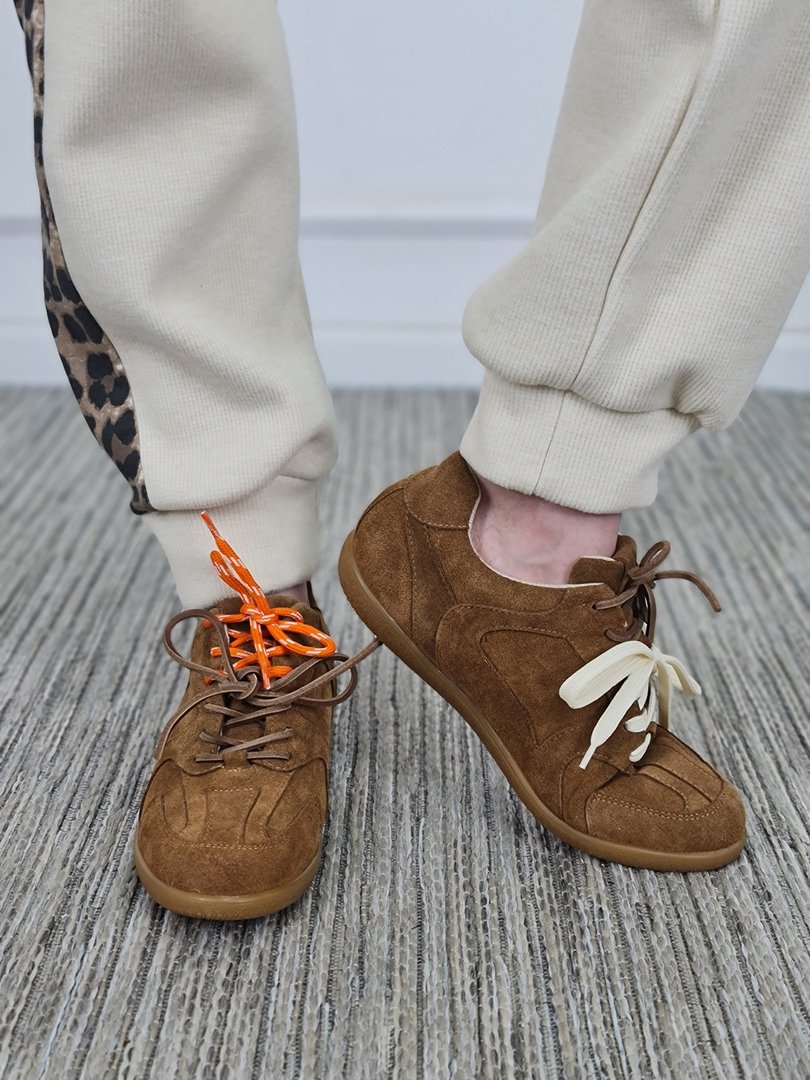 Кеды L'Estrosa натуральная замша с разноцветными шнурками коричневые, фотография №1