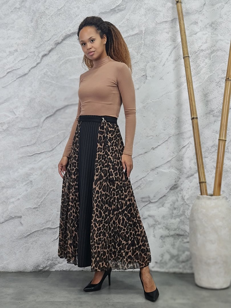 Юбка Imperial плиссе леопард спереди вставка в полоску черная, фотография №2